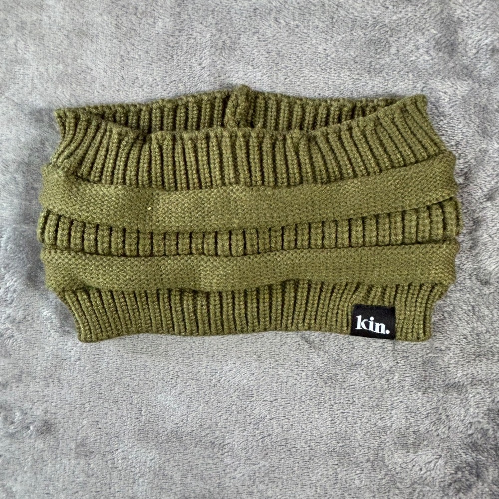 Kin Apparel Olive Green Satin Lined Ribbed Knit Headband Ear Warmer Hair Care